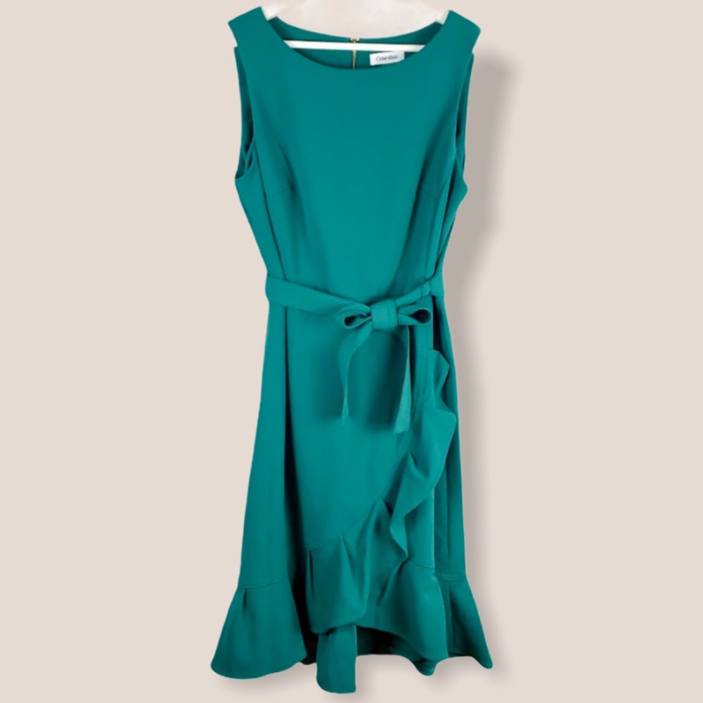 Calvin Klein Sleeveless Ruffle Hem Belted Dress 12